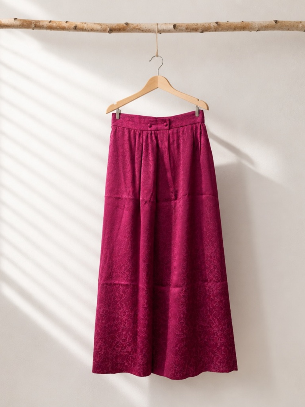 Vintage 100% Silk Magenta Floral Jacquard Midi Skirt | Quiet Luxury | Alysson